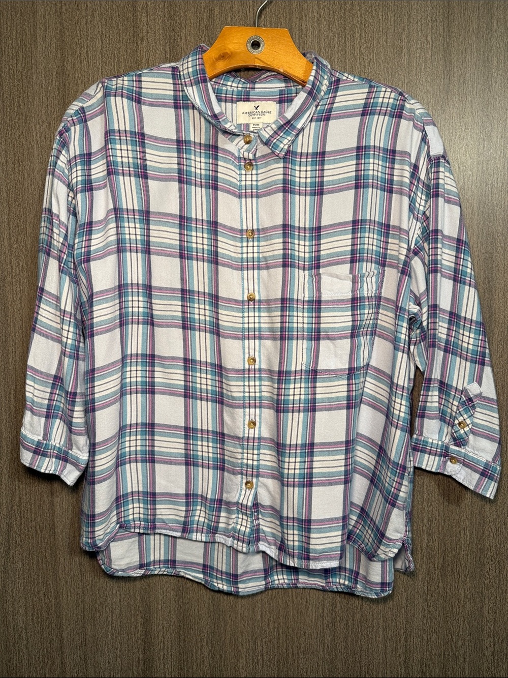 American Eagle Outfitters Women’s Light Blue Flannel 2013 Size Medium EUC